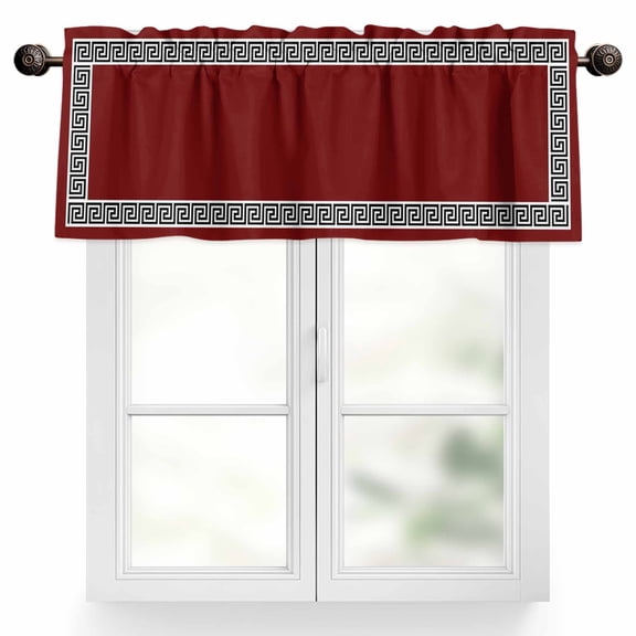 Red Valances for Windows, 42 x 12in, Greek Chinese Style Border Geometric Rod Pocket Kitchen Valance Curtain Light Filtering Window Treatments for Living Room Bedroom, 1 Panel