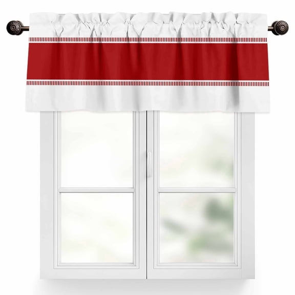 Red Valances for Windows, 42 x 18in, Stripes Solid Color Rod Pocket Kitchen Valance Curtain Light Filtering Window Treatments for Living Room Bedroom, 1 Panel