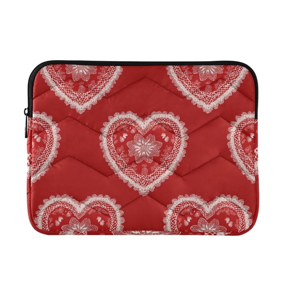 Red Valentine Hearts with Lace Quilted Laptop Protective Cases Computer Sleeves Tablet Bags Briefcases M