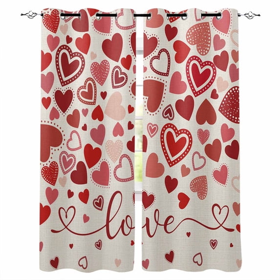 Red Valentine's Day Black Out Curtains 54 Inch Long, Short Curtains for Small Window, Love Heart Modern Art Romantic Rustic Room Darkening Window Curtains for Kitchen Bedroom 42"x54" 2 Panels