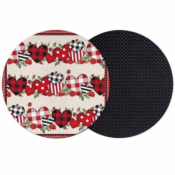 Red Valentine's Day Coasters Set of 2, Absorbent Coasters for Drinks, Love Heart Roses Leaves Rustic Coaster for Desk Coffee Table Protection, Home Decor House Warming Gifts 4"