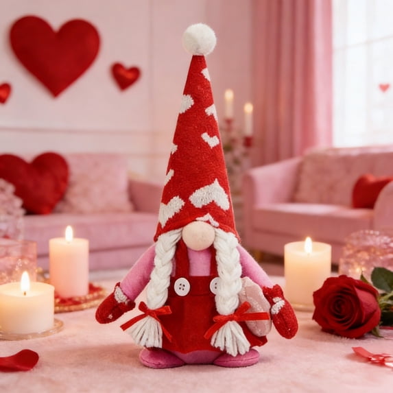 Red Valentine's Day Gnomes - Plush Swedish Tomte Elf Figurines, Valentines Decorations for Tiered Tray, Table Ornaments & Lucky Gift