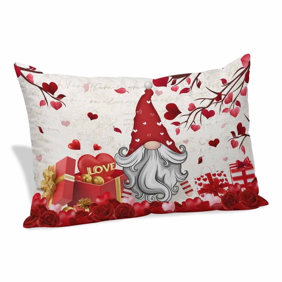 Red Valentine's Day Pillow Covers, Linen Long Throw Pillow Case, Gnomes Love Heart Branches Gifts Holiday Pillow Protector Decorative Cushion Cover for Living Room/Bedroom 24" x 36"