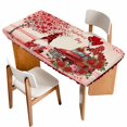 thumbnail image 1 of Red Valentine's Day Table Cloths for 4 Foot Rectangle Tables, Vintage Love Heart Roses Truck Gnomes Patio Waterproof Elastic Fitted Tablecloths, Washable Rectangular Table Cover for Camping, 1 of 8