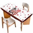 thumbnail image 1 of Red Valentine's Day Table Cloths for 5 Foot Rectangle Tables, Love Heart Gnomes Red Black Plaid Patio Waterproof Elastic Fitted Tablecloths, Washable Rectangular Table Cover for Camping, 1 of 8