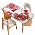 thumbnail image 1 of Red Valentine's Day Table Cloths for 6 Foot Rectangle Tables, Roses Love Heart Romantic Gnomes Wooden Patio Waterproof Elastic Fitted Tablecloths, Washable Rectangular Table Cover for Camping, 1 of 8