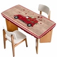 thumbnail image 1 of Red Valentine's Day Table Cloths for 6 Foot Rectangle Tables, Roses Truck Romantic Love Heart Wooden Patio Waterproof Elastic Fitted Tablecloths, Washable Rectangular Table Cover for Camping, 1 of 8