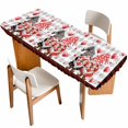 thumbnail image 1 of Red Valentine's Day Table Cloths for 8 Foot Rectangle Tables, Love Heart Gnomes Grey Plaid Patio Waterproof Elastic Fitted Tablecloths, Washable Rectangular Table Cover for Camping, 1 of 8