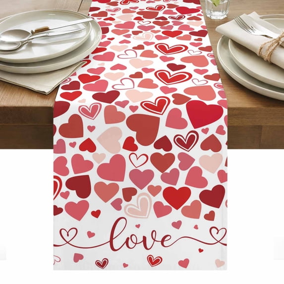 Red Valentine's Day Table Runner - 120 Inch Long, Kitchen Dining Table Runner Dresser Scarves, Love Heart Modern Art Romantic Farmhouse Decor for Coffee Tables Wedding Party Banquet