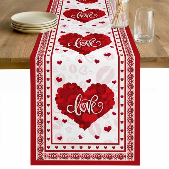 Red Valentine's Day Table Runner 48 Inches Long Farmhouse Dress Scarves, Love Heart Romantic Valentines Dining Tablerunner for Coffee Table/Kitchen Island/Party Décor, 13" x 48"