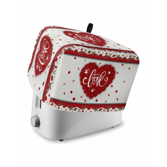 Red Valentine's Day Toaster Cover 2 Slice, Love Heart Roses Romantic Dustproof Bread Machine Oven Cover with Storage Pockets, Fits Most Kitchen Toasters Protector