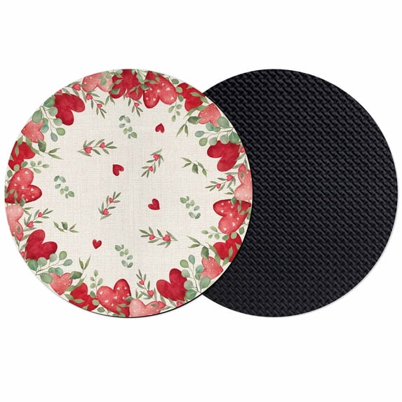 Red Valentines Coasters Set of 2, Absorbent Coasters for Drinks, Eucalyptus Pink Love Heart Rustic Coaster for Desk Coffee Table Protection, Home Decor House Warming Gifts 4"