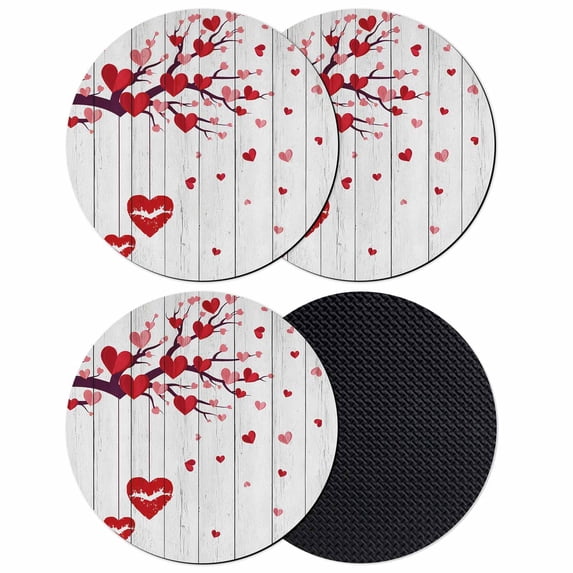 Red Valentines Day Coasters Set of 4, Absorbent Coasters for Drinks, Red Love Heart Tree Vintage Coaster for Desk Coffee Table Protection, Home Decor House Warming Gifts 4"