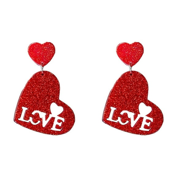 Red Valentines Day Earrings For Women Heart Design Red Plastic Dangle Earrings Fashion Jewelry Gift For Her Holiday Party Accessory