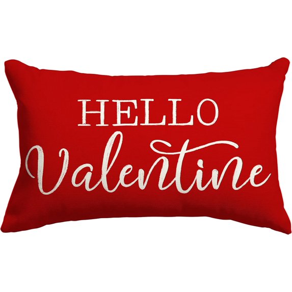 Red Valentines Day Pillow Covers 12x20 inch Hello Valentine Love Heart Cushion Case Valentines Day Decorations for Sofa Couch