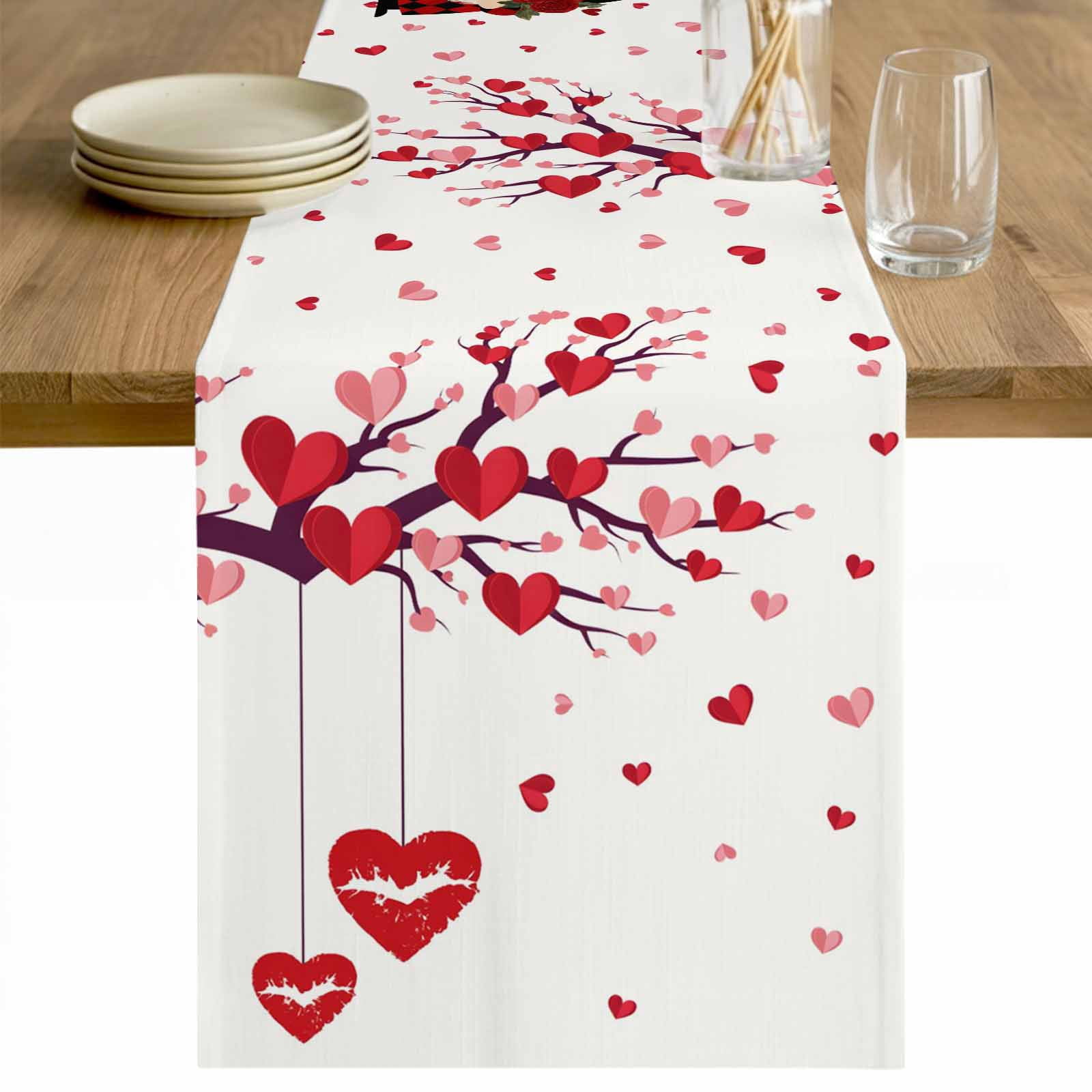 Red Valentines Day Table Runner - 70 Inch Long Red Love Heart Tree ...