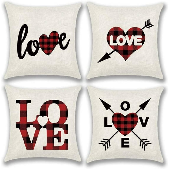 Red Valentines Day Throw Pillow Covers, 18x18 Sweet Love Heart Pillowcase, Valentines Cushion Covers Cushion Case for Holiday Wedding Anniversary Birthday Party Decoration, 4 Pack