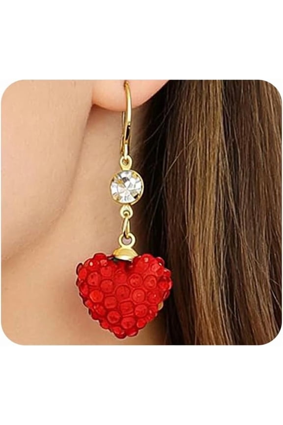 Red Valentines Heart Dangle Earrings for Women Trendy Dainty Rhinestone Love Hoop Earrings Long Crystal Heart Earrings Birthday Anniversary Jewelry