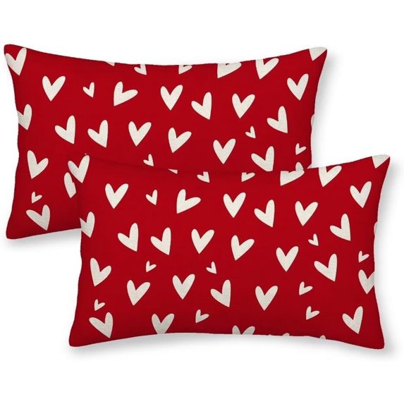 Red Valentines Pillow Covers 12 X 20 Inch Set of 2, Valentine'' Day Love Heart Holiday Decorative Throw Pillows Valentine Cushion Cases for Couch Home Sofa Living Room Outdoor