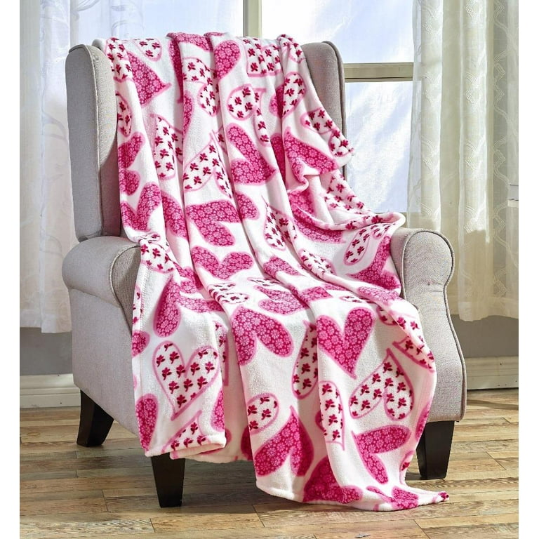 Red Valentines Throw Blanket Pink Hearts on White Fleece Soft Fleece Valentine s Day Blanket for Couch Sofa Bed 50 x 60 Large Pink Hearts