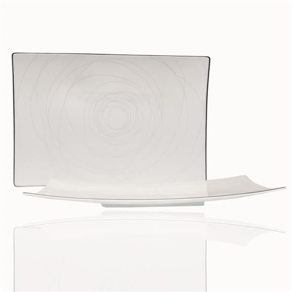 Red Vanilla OR200-327 15.5 x 10.25 in. Orbit Rectangular Platter, White, Grey & Silver