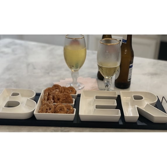 Red Vanilla BEER Serving Dishes with Wooden Tray