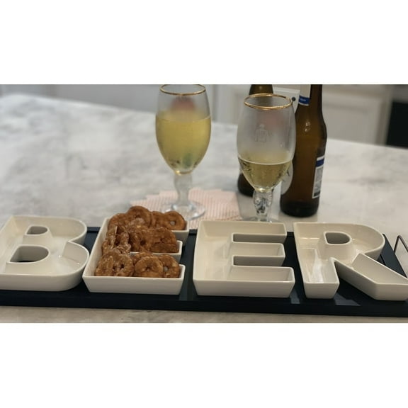 Red Vanilla BEER Serving Dishes with Wooden Tray