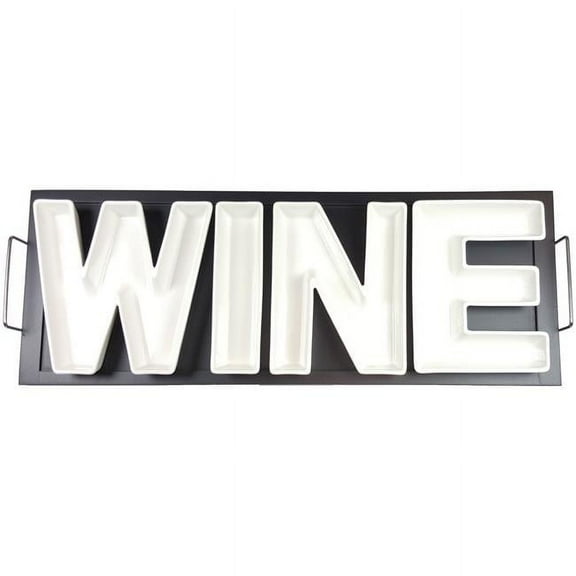 Red Vanilla CY300-104 19 x 7 in. Vanilla Wine Serving Dishes with Wooden Tray, White & Black