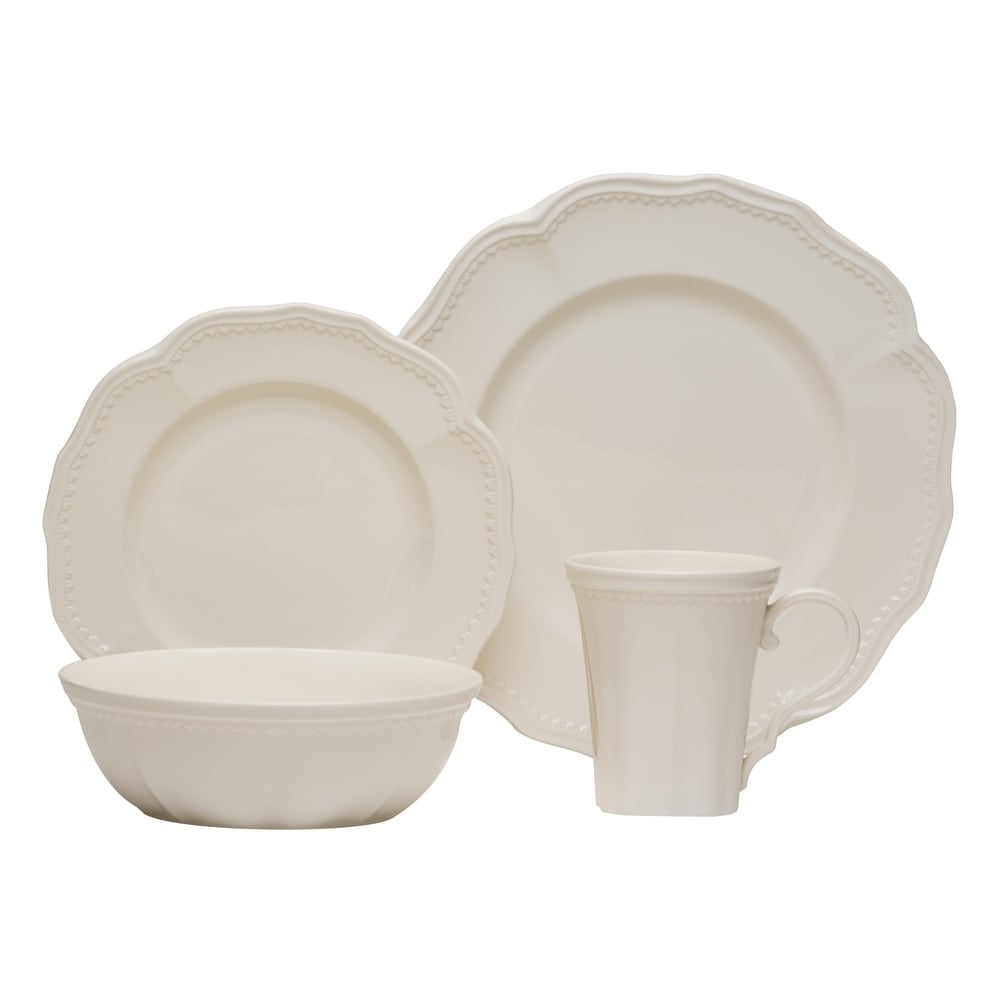 Classic White Ceramic Scalloped Dinnerware Set, Service for 4