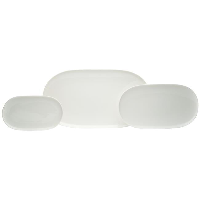 White Ceramic Oval 3-Piece Platter Set