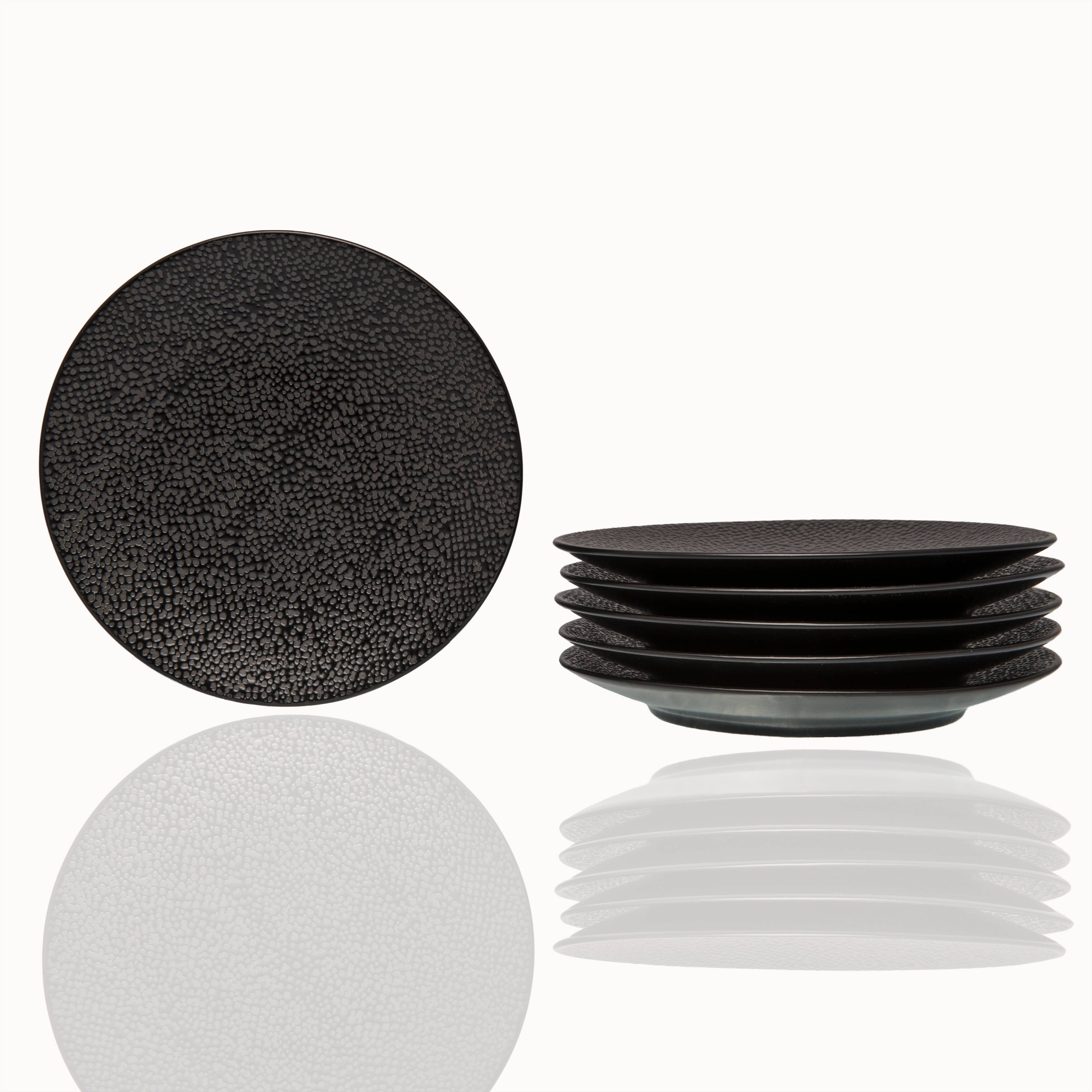 Matrix Black Ceramic Round Bread and Butter Plates Set of 6