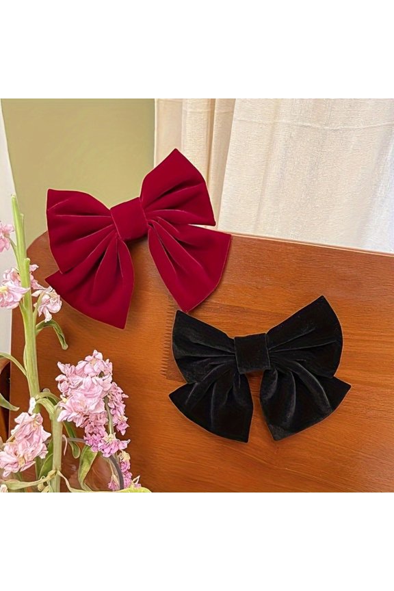 Red Velvet Big Bow Hair Clip with Hairpin, Gentle Girl, Princess, Head, Back of Head, Top Clip, Bangs Clip