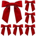 thumbnail image 1 of Red Velvet Bows 5 Pieces Pre-Tied Decorative Bow Set for Christmas Holiday Gift Wrapping Wreath Tree Decoration, 4.92 inch Festive Ribbon Ornament, 1 of 3