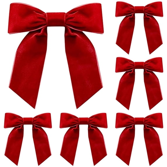 Red Velvet Bows 5 Pieces Pre-Tied Decorative Bow Set for Christmas Holiday Gift Wrapping Wreath Tree Decoration, 4.92 inch Festive Ribbon Ornament