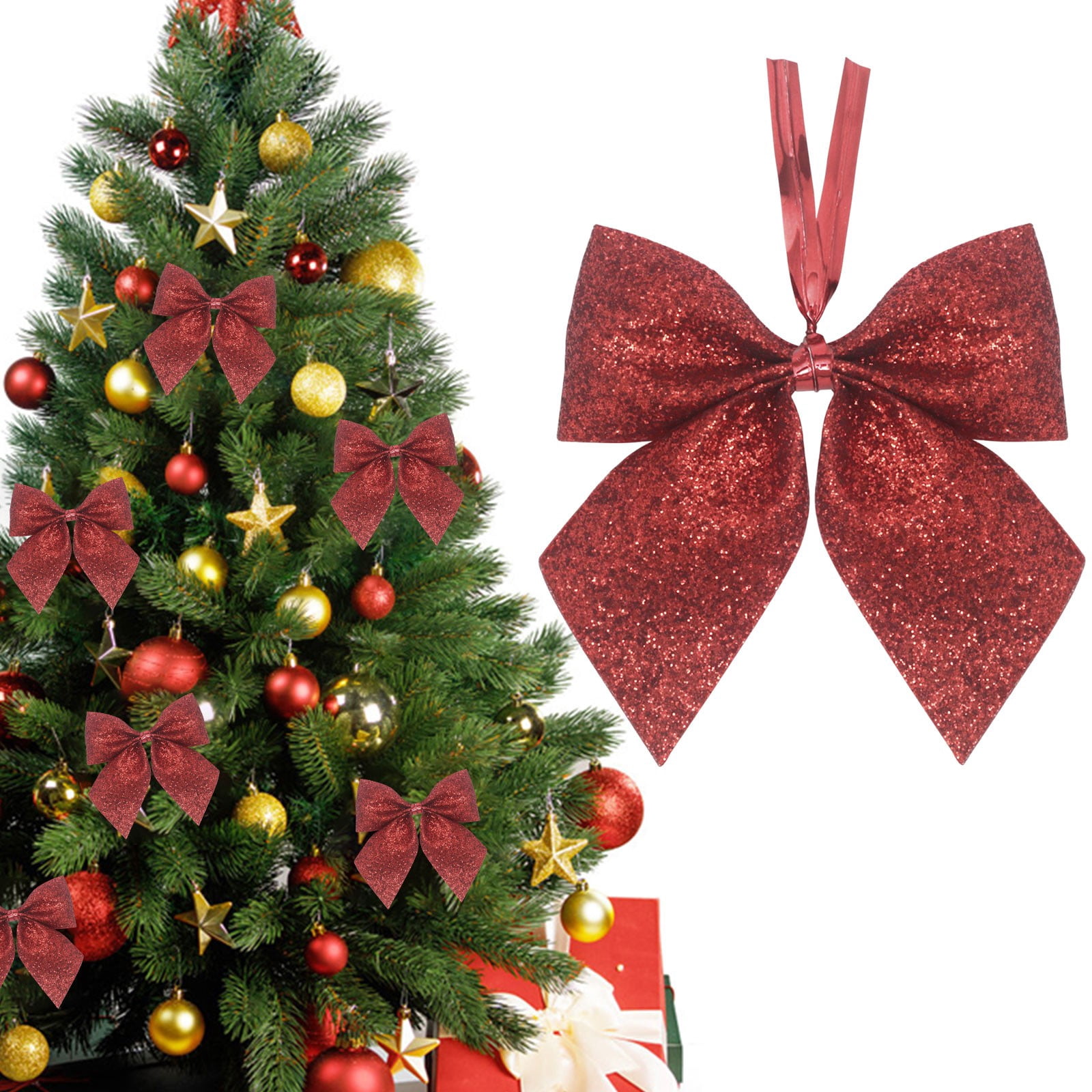 Red Velvet Bows for Christmas Tree Festive Ribbon Bow Ornaments Holiday ...