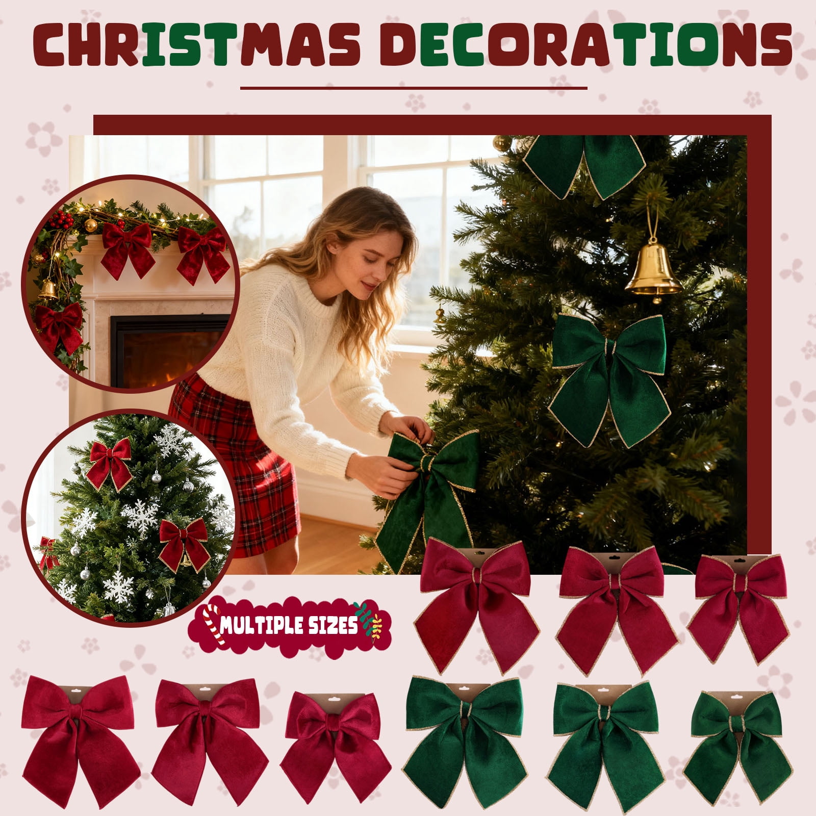 Red Velvet Bows for Christmas Tree Decorations, Christmas Decorations ...