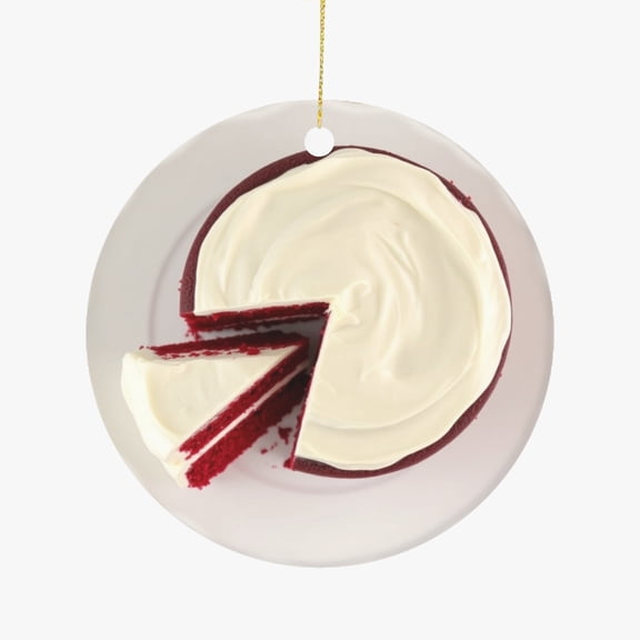 Red Velvet Cake with Cream Cheese Frosting Sliced Dessert Food Themed Double Sided Ceramic Foodie Novelty Holiday Christmas Xmas Ornament Gift (Flat Printed Design, NOT 3D)