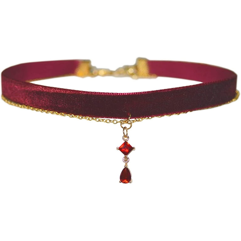 Red Velvet Choker Pendant Necklace - Vampire Accessories for Women and Girls