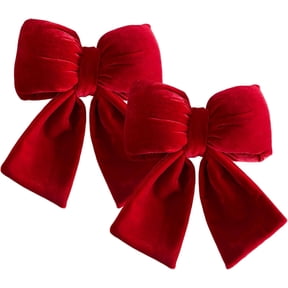 Red Velvet Christmas Bows Tree Topper Wreath Door Decor 7.8x7.8 Inch 2Pc, BD