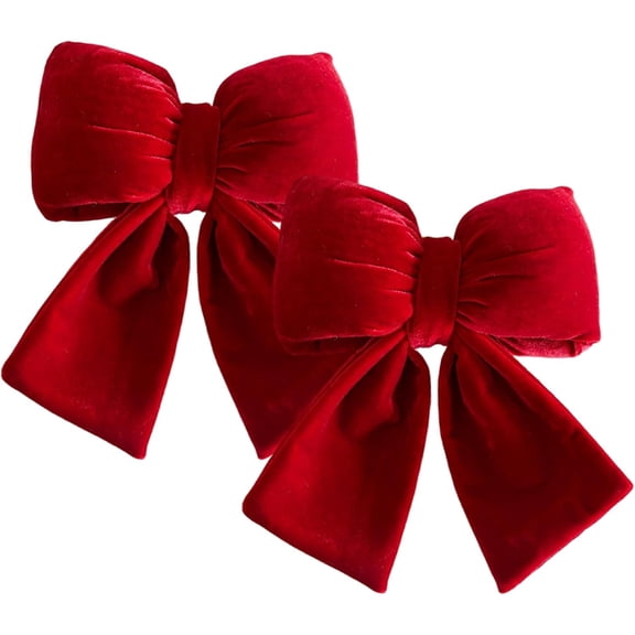 Red Velvet Christmas Bows Tree Topper Wreath Door Decor 7.8x7.8 Inch 2Pc, BD