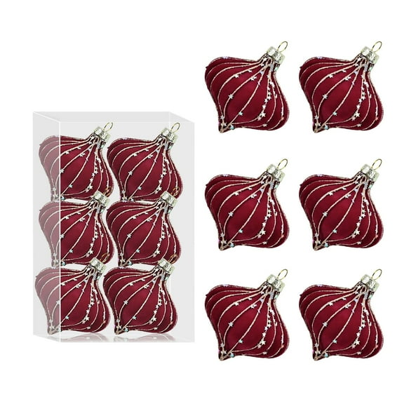 Red Velvet Christmas Ornaments Set 6Pcs Flocked Christmas Tree Ornaments Balls 3.15inch Large Hand-Sewn Shatterproof Glitter Sequin Tree Hanging Balls with Pearls Party Xmas Crafts Home Decor