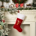 thumbnail image 1 of Red Velvet Christmas Stockings with Embroidered Letters - 26 Alphabet Letter Socks for Personalized Holiday Decor, Fireplace Mantle Hanging, Gift Exchange (26x22x45cm), 1 of 4
