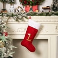 thumbnail image 1 of Red Velvet Christmas Stockings with Embroidered Letters - 26 Alphabet Letter Socks for Personalized Holiday Decor, Fireplace Mantle Hanging, Gift Exchange (26x22x45cm), 1 of 4