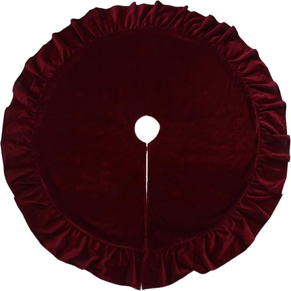 Red Velvet Christmas Tree Skirt, 48-Inch Ruffled Holiday Tree Skirt for 6ft 7.5ft Trees, Vintage Christmas Decor Base Cover, Soft Festive Home Décor & Gift Idea