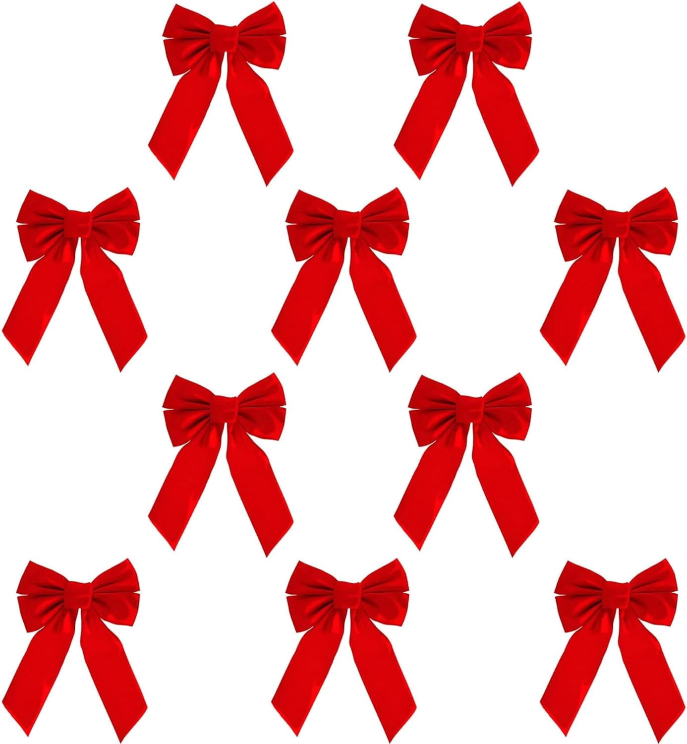 Red Velvet Christmas Wreath Bows 10 Pack - 9" x 13"
