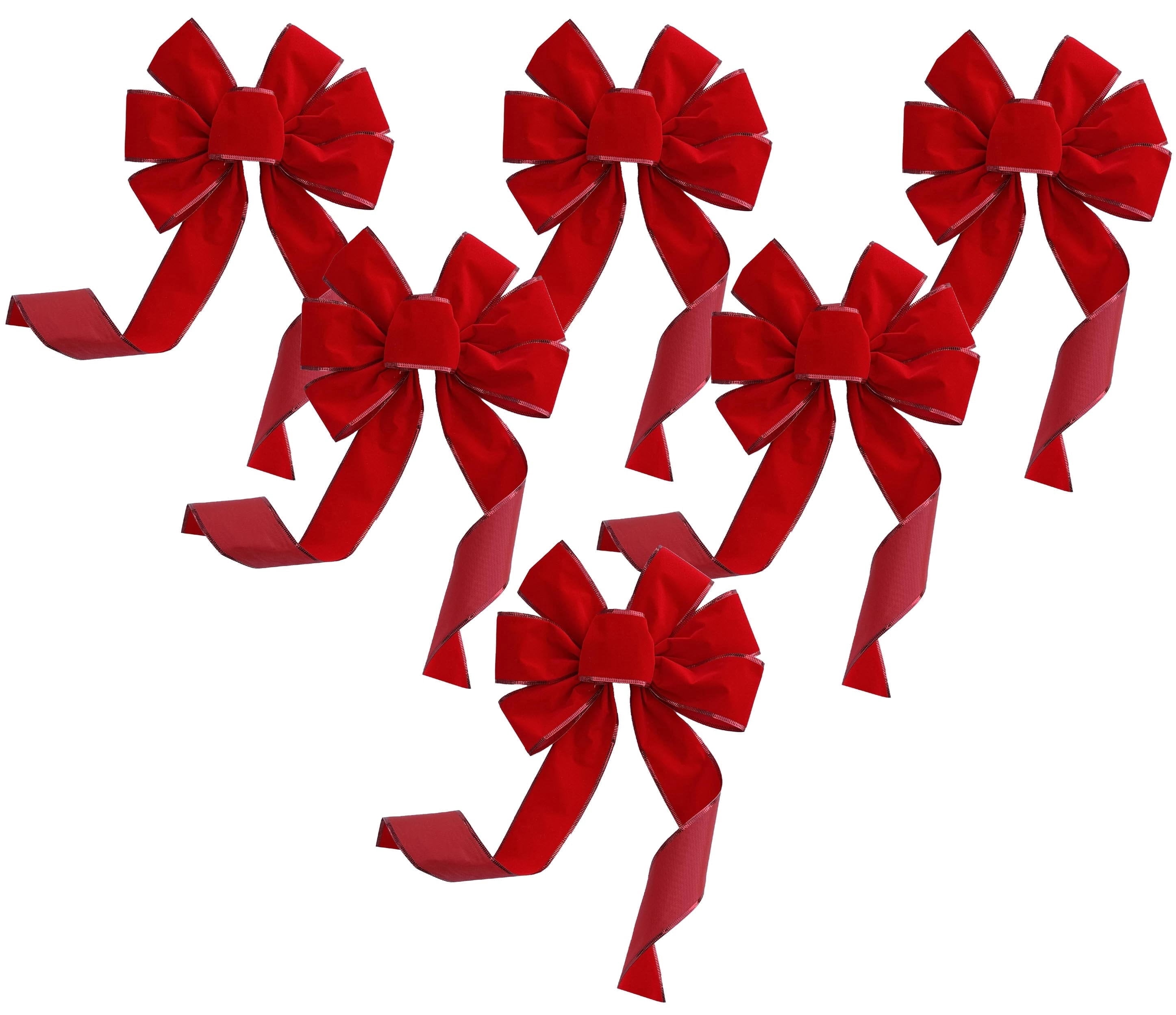 Red Velvet Wreath Bows - 10" Wide, Set of 6, 4th of July, USA 250th Anniversary, Mother's Day, Front Door, Retail Display, Gift Basket, Garland Decoration, Birthday, School Graduation, Veterans Day