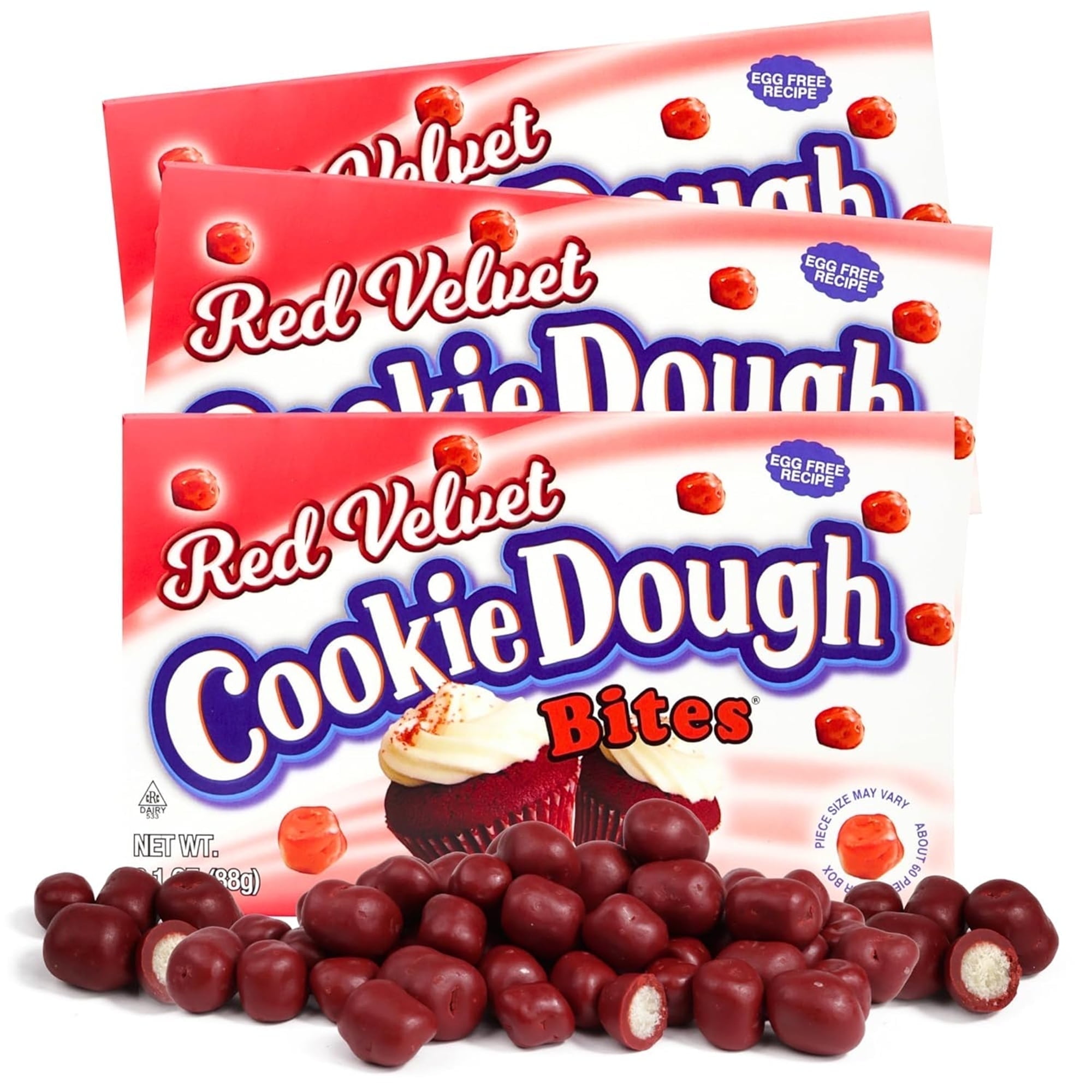 Red Velvet Cookie Dough Bites, Birthday Party Candy, Pack of 3, 3.1 Ounces per Box