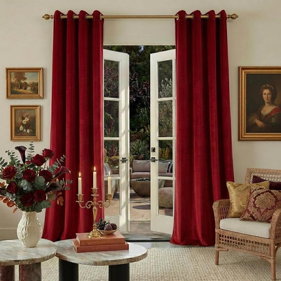 Red Velvet Curtains 84 inches for Living Room - Ruby Red Grommet Drapes for Bedroom Living Room, Romantic Wedding Decor Thermal Panel, 52 x 84 Set of 2