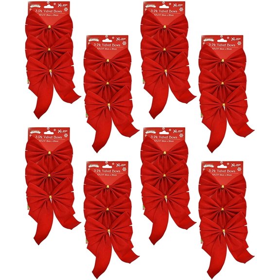Red Velvet Festive Holiday Christmas Bows - Measures 7.9" X 5.9" - Great Gift Box Decorations and Ornaments