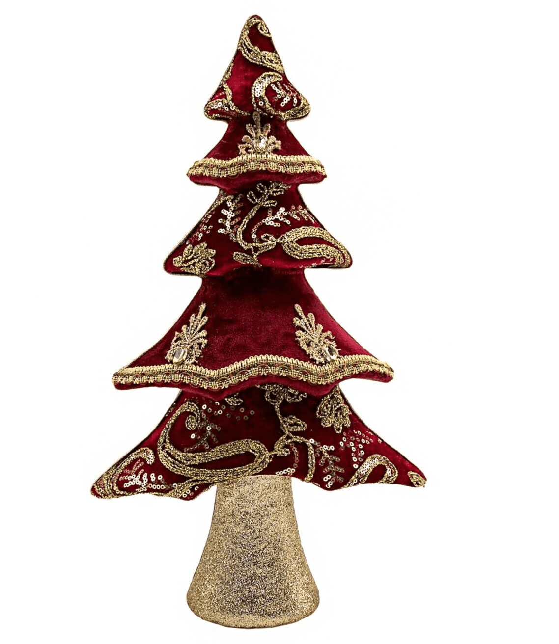 Red Velvet & Gold Christmas Tree Figure, Christmas Decoration Tree